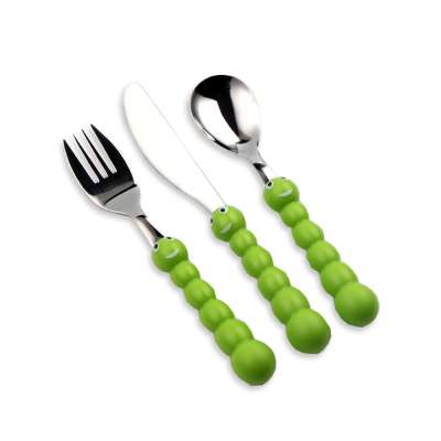 Green caterpillar kids plastic cutlery and party cutleries kids stainless steel