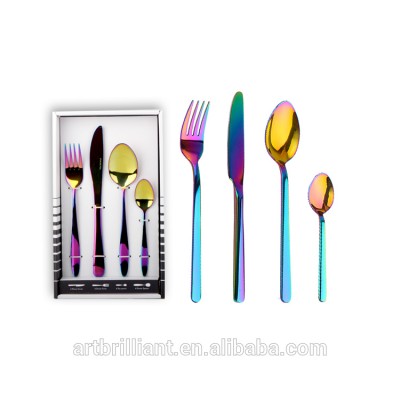 New 24pcs set rainbow flatware set knife fork cutlery flatware titanium coating