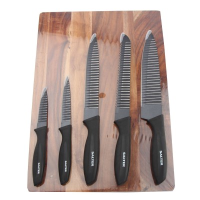 BE3011 hot sales TPR Handle 5pcs Chief Knife Set with chopping board meat  in blister and color box