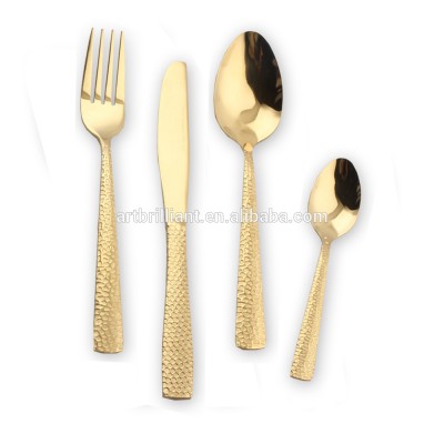 Hot sale hammered stainless steel cutlery with name gold cutlery stainless steel